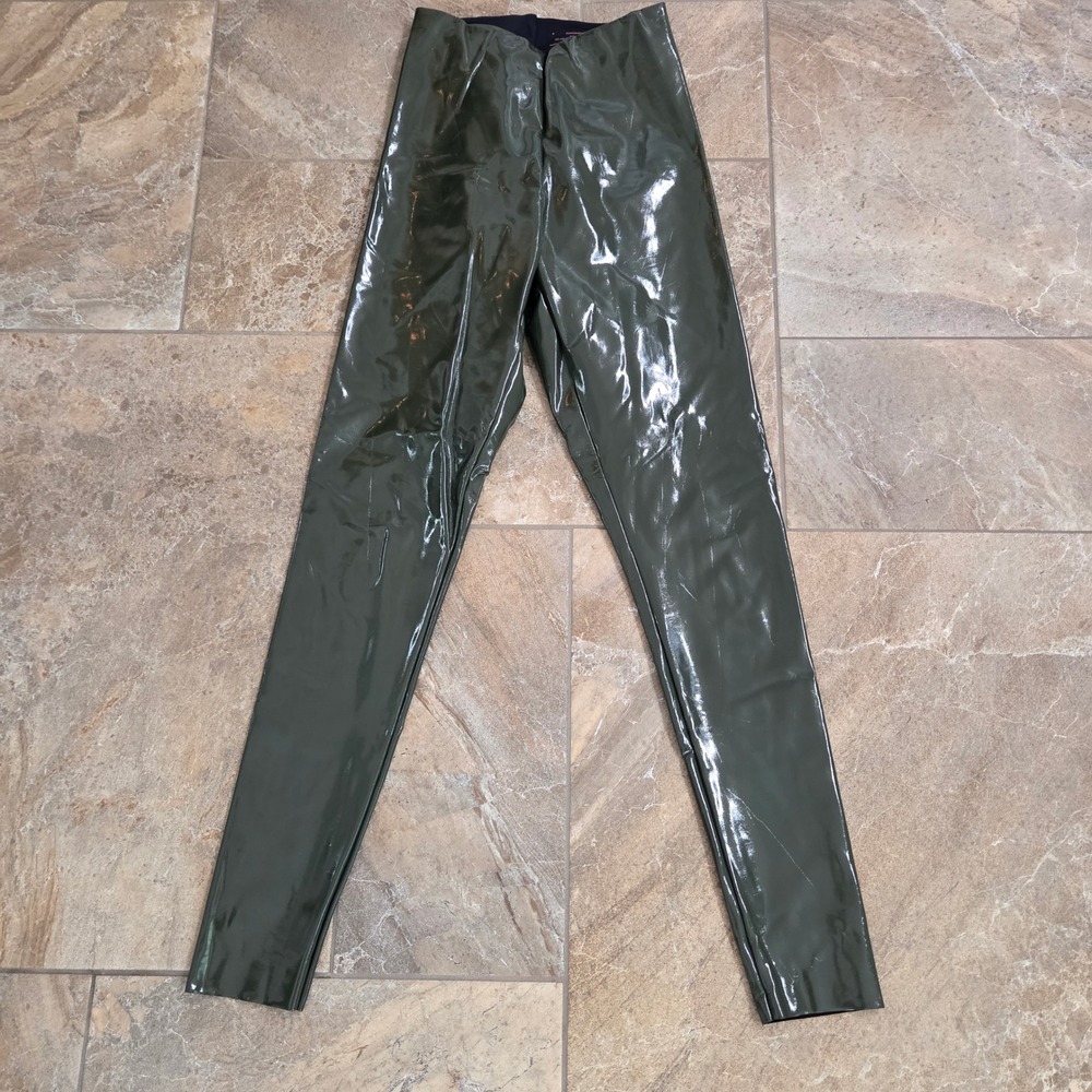 Commando Faux Patent Leather Leggings Olive Green High Rise SLG01 Small